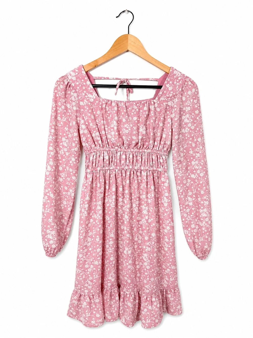 Speechless Pink Floral Smocked Long Sleeve Mini Dress Girls Size 14